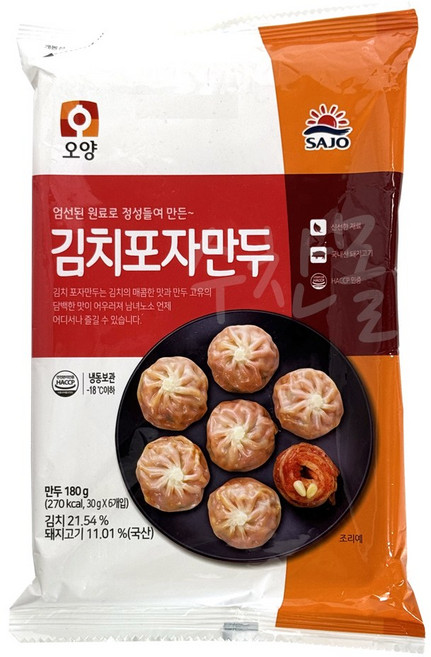 사조오양 김치포자만두 180g(30gX6P) 20개입 박스/포자만두/만두/미니만두 식품 > 냉장/냉동식품 냉장냉동 간편조리 만두 물만두, 180g, 5개