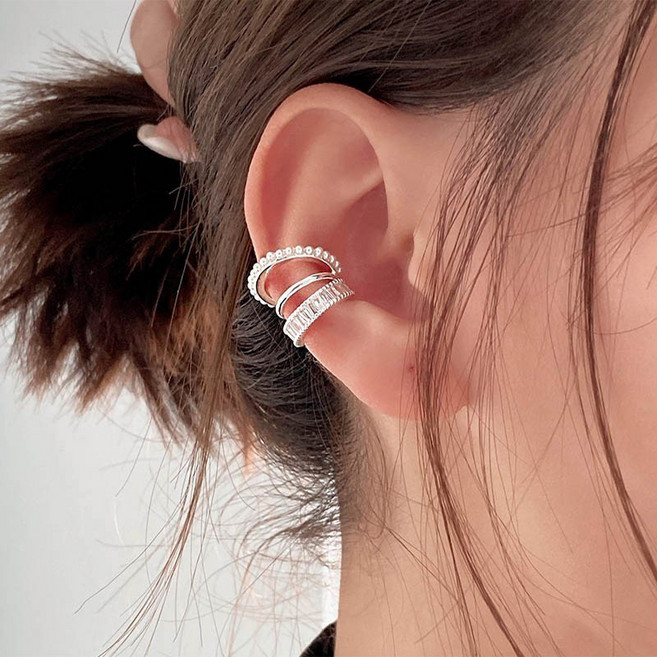 아름조이 유니크 트리플라인 바게트컷 큐빅 진주 이어커프 귀걸이 귀찌 AJE079