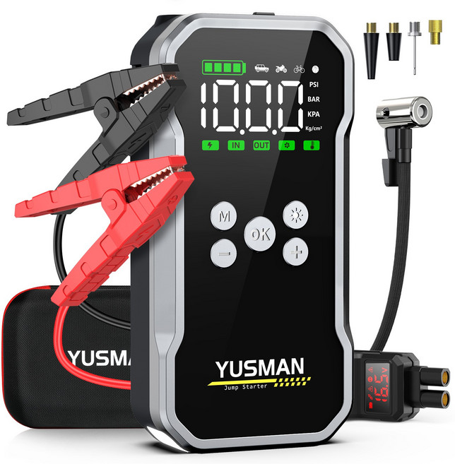 YUSMAN 4000A 차동차 점프스타터 에어펌프 대용량 보조배터리 스마트 점프 케이블 12V, 1세트, 1개입