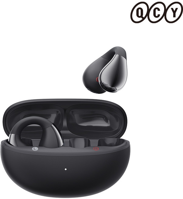 QCY Crossky T33 APP 무선 오픈형 공기전도 귀찌 이어폰, 블랙