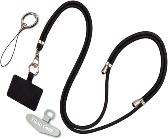 타이탄기어 튼튼한 휴대폰 태그홀더 + 메탈홀더 + 목걸이줄 스트랩 세트, 1개, 시크블랙