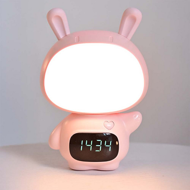 ULife生活選品 遙控時鐘小夜燈 350度旋轉 遙控調光 可愛造型 充電插電兩用, 粉紅色