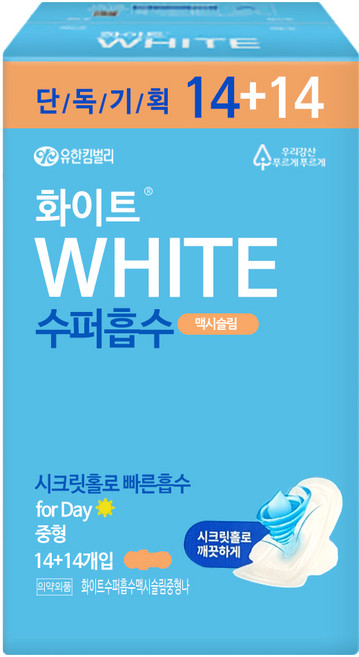 화이트 생리대 수퍼흡수 슬림 중형, 28개입, 1개