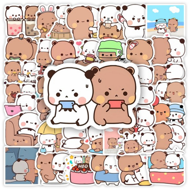 Kawaii Bubu 및 Dudu 스티커 귀여운 곰 커플 DIY 어린이 장난감 선물 전화 노트북 병에 대 한 장식 전사 술, 01 빠른  Mainland, 03 10pcs-RANDOM