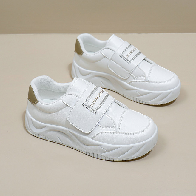 Modern Fashion 여성 화이트 키높이 스니커즈 벨크로 운동화
