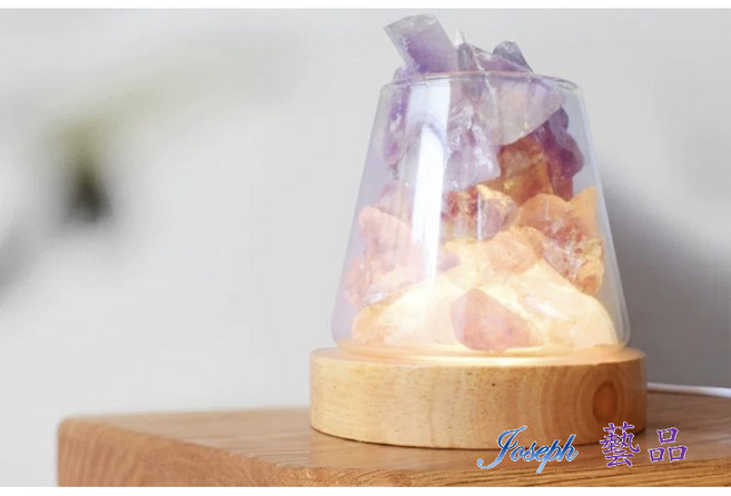 JOSEPH藝品 水晶擴香燈 火山杯造型 香氛擺飾 精油擴香 鹽燈 USB暖光, 【玫瑰晶鹽#勿泡水】+火山杯+USB暖光