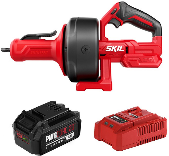 스킬 전동 배관 배수관 하수구 클리너 관통기 스프링청소기 12V/20V 겸용 배수구 화장실 싱크대 20V배터리1개 + 충전기1개