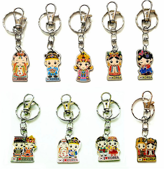 한국전통캐릭터 아크릴 열쇠고리(9개) 외국인선물 전통기념품 공예품 한국방문 관광 교환학생 유학생 홈스테이선물 민예품 Korean traditional souvenirs, 1세트
