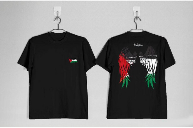 팔레스타인 날개프린팅 긴팔 라운드넥 캐주얼 티셔츠