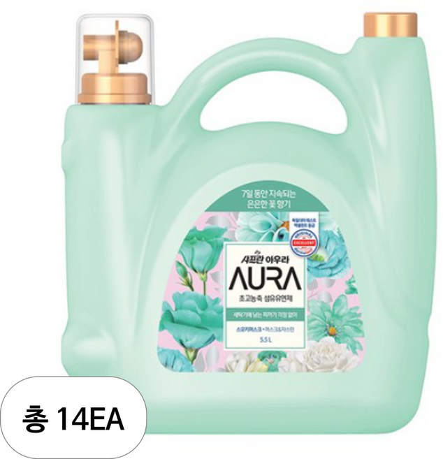 AURA 초고농축 섬유유연제 스모키머스크 본품, 5.5L, 14개