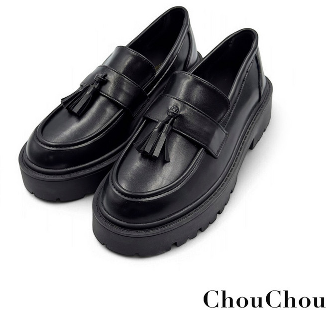 【ChouChou】優雅隨性流蘇厚底樂福鞋, 黑,36