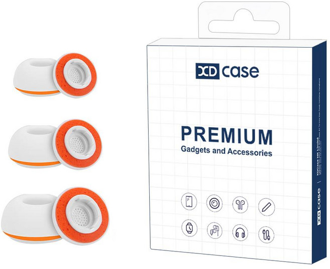 XDcase 삼성 갤럭시 버즈3 프로용 3쌍 교체용 실리콘 스폰지 이어팁 S/M/L 사이즈, 1개, White Orange
