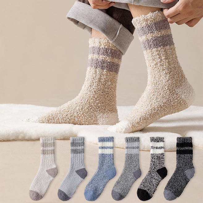 라온스페이스 남성용 심플 스트라이프 줄무늬 수면양말