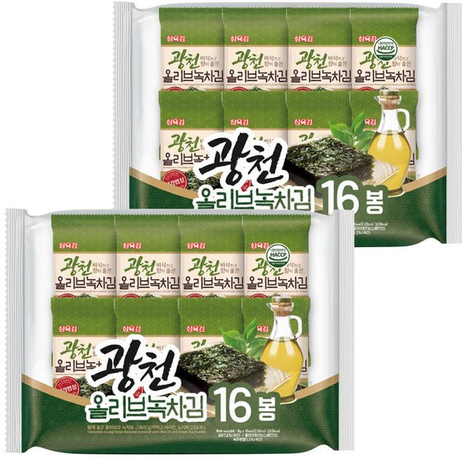 삼육김 광천 올리브녹차 도시락김 16p, 64g, 2개