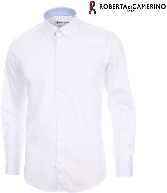 로베르타디까메리노 면 100% 화이트 솔리드 스넵카라 슬림핏 긴소매 셔츠 RP1-351-1