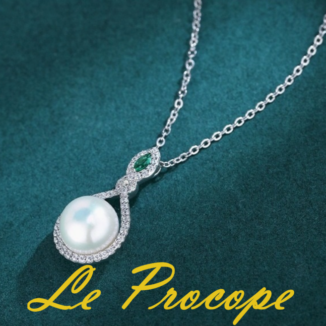 Le Procope 진주 목걸이 고급 여성 담수 실버 펜던트 체인 목걸이WR004