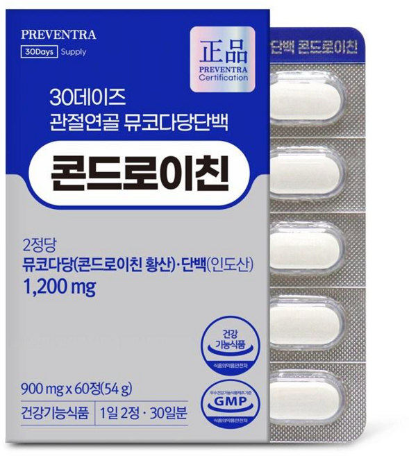 프리벤트라 30데이즈 관절연골 뮤코다당단백 콘드로이친 1 200mg / 식약처인정 건강기능식품, 1개, 60정