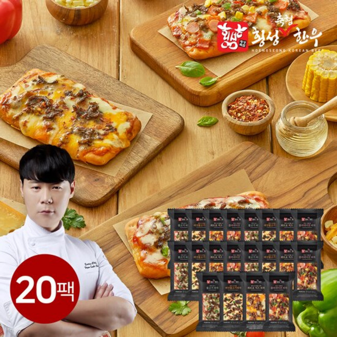 최현석 횡성축협 한우 사각피자 20팩(콤비네이션 5팩 허니불고기 5팩 콰트로치즈 5팩 트러플버섯불고기 5팩), 5세트, 472g