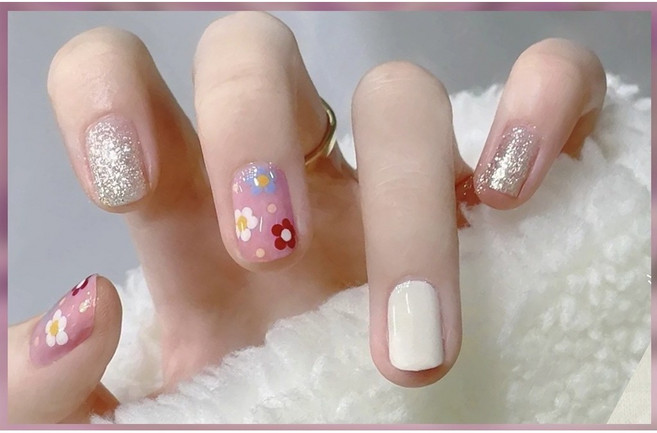 애미림 붙이는 손톱 젤네일스트립 스티커 방수 편한, 1개, A-4 PINK FLOWER 1세트