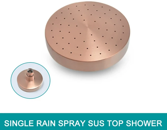 브러시드 니켈 로즈 골드 고압 샤워 헤드 4인치 레인 샤워 G1/2 조절 가능한 욕실 샤워 헤드 스프레이 샤워, 03 R Gold Shower only