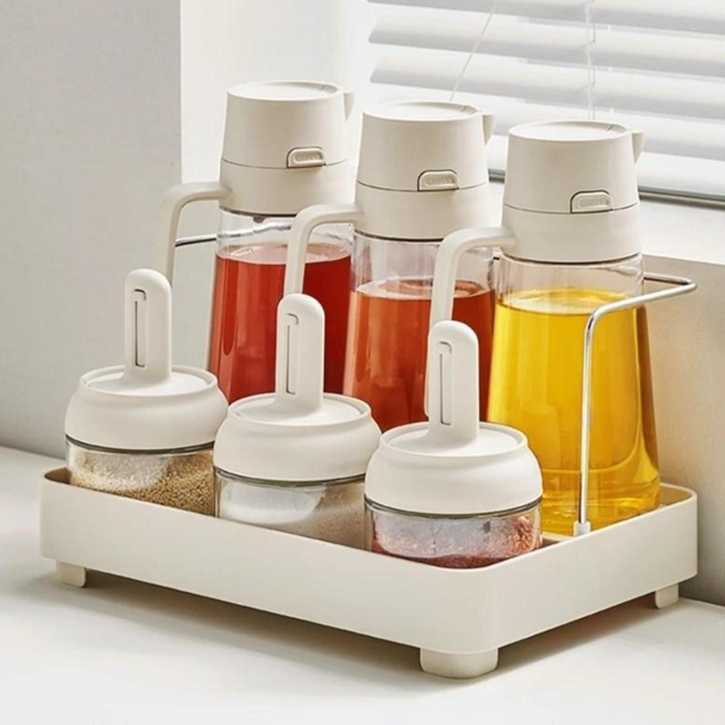 피라모니 오일병 조미료통 밀폐 스푼 양념통 7종세트, 오일병3P+양념통3P+거치대, 1세트