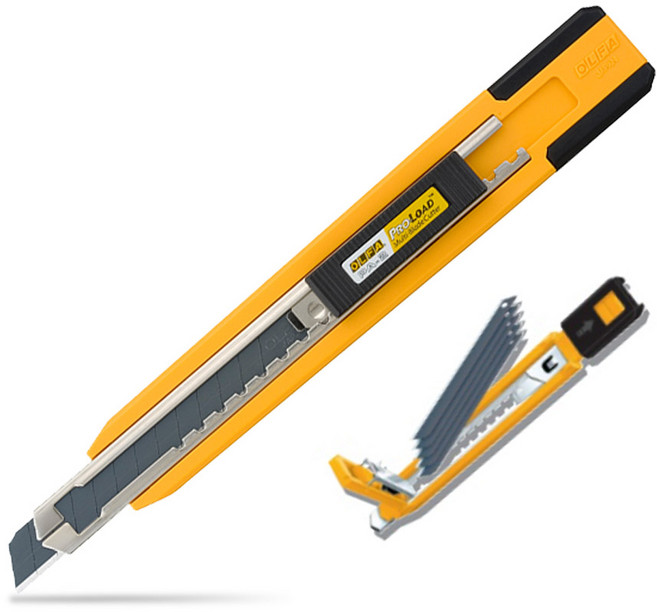 OLFA 올파 5연발 소형 커터 9mm PA-2 연발칼 자동장착 자동교체 커터칼 탄창식 다용도 카리스툴, 옐로우, 1개