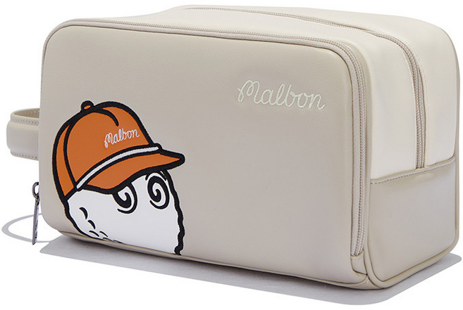 패션 골프 가방 파우치 가방 캐릭터 자수 휴대용 이중 대용량 토트백, 베이지