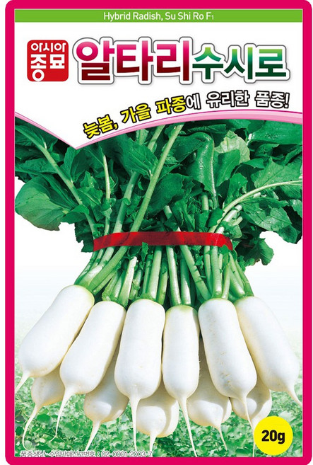 아시아종묘 수시로 알타리무 씨앗 20g 알타리무씨 종자, 5개