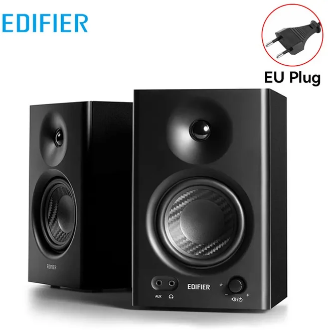 Edifier MR4 스튜디오 모니터 2.0 스피커 RMS 클래스-D 앰프 내장 DSP 목재 인클로저 TRS 밸런스드 AUX, 01 CHINA, 01 Black EU-Plug