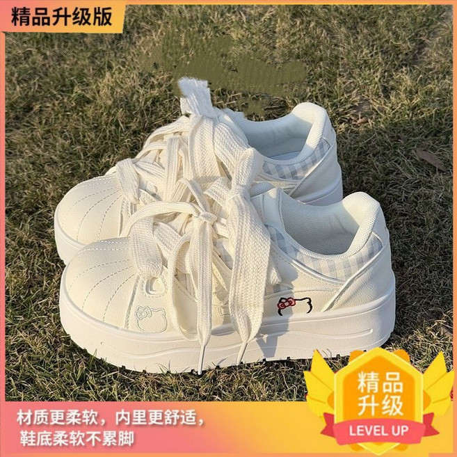 可愛貝殼頭小白鞋設計板鞋2026春季新款校園厚底潮流休閒鞋子, 10 cm, 米白色:39