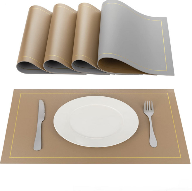 식탁 테이블 매트 런천매트 PU 방오 방수 단열 4매 세트, 4개, 43*30cm, Gray