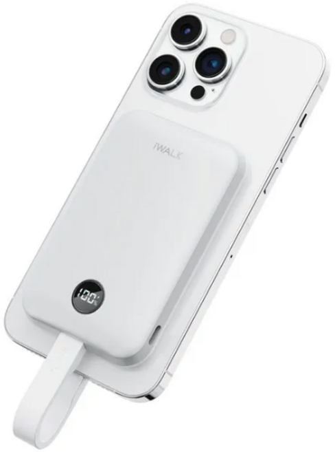 iWALK MAGO 10000mAh大容量行動電源 磁吸帶線行動電源 無線磁吸充電 國際WH認證 可帶出國 旅行必備, 白色, iWALK MAGO MXB010