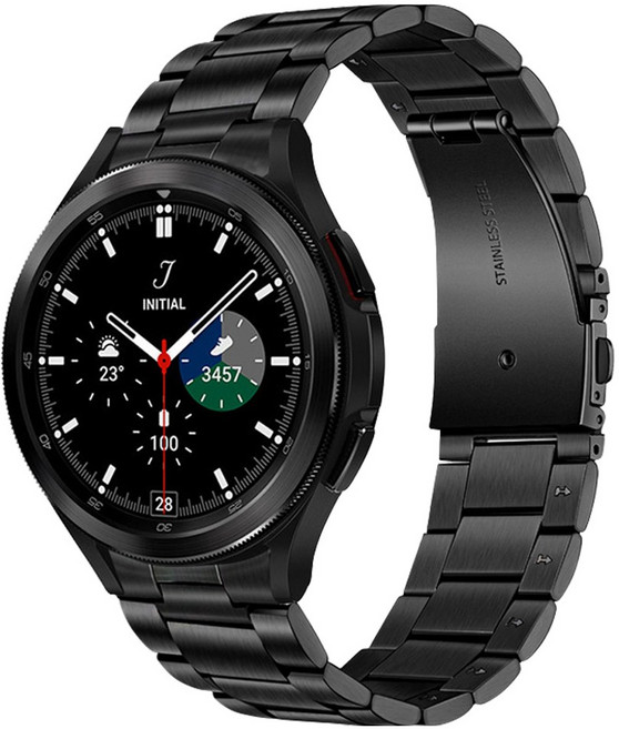 더조은셀러 갤럭시워치4 클래식 호환 날개형 메탈 체인 시계줄 스트랩 46 44 42 40 mm, 블랙, 1개