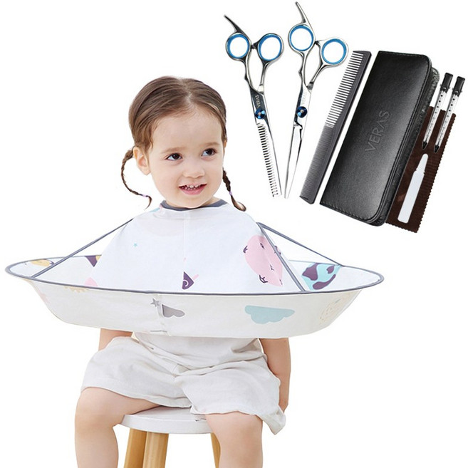 베라스 어린이 미용 커트보 방수 가운 +미용가위세트, 1개