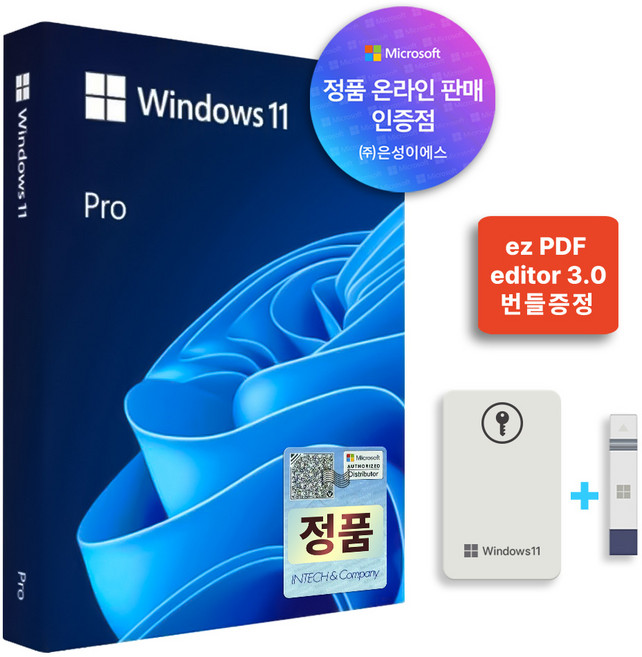 [한국MS정품인증점] 윈도우 11 Windows 11 Pro FPP 처음사용자용 USB 영구버전 패키지 + EZ PDF번들 제품키, HAV-00211