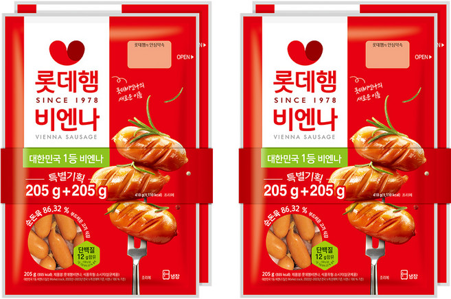 롯데햄 비엔나 특별기획 2봉지, 4개, 205g