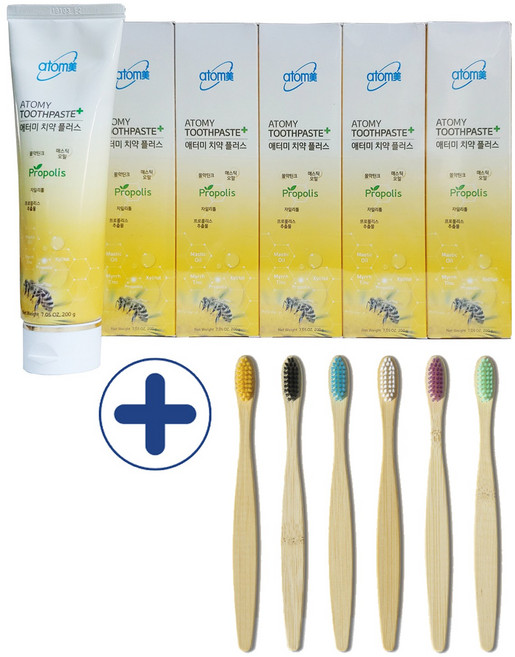 애터미 치약 200g(5개입)+대나무칫솔(6개), 1세트, 200g