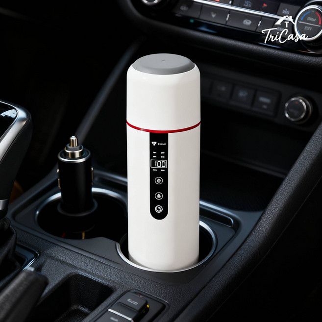 차량용 전기포트 텀블러 주전자 12V 24V LED디스플레이 온도조절 가능, 모델2 화이트, 12V/24V겸용
