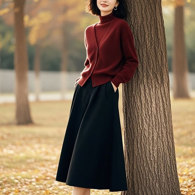 휠렉스 여성 겨울 니트 가디건 스커트 상하세트 반목 데일리 오피스룩 세트 YD03