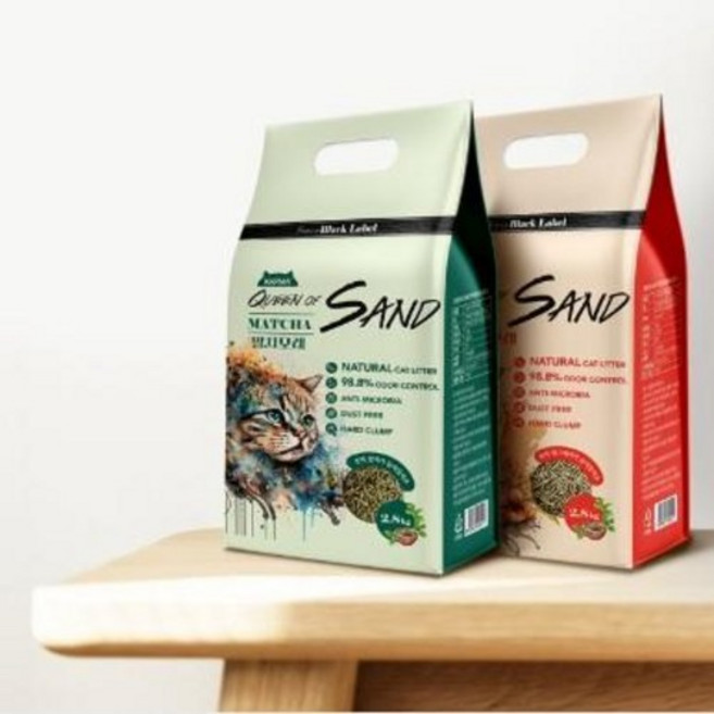 [퀸오브샌드] 2.8kg 1개 블랙라벨 두부모래 반려묘 고양이 모래 배변, 말차