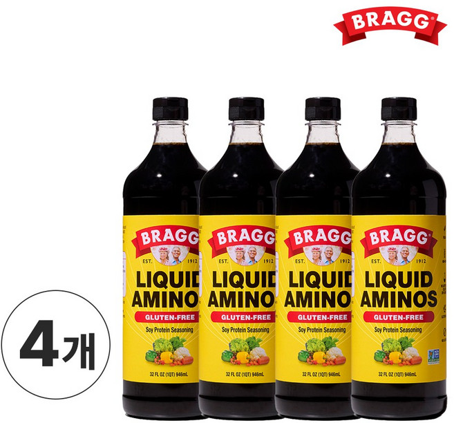 브래그 리퀴드 아미노스 간장 소이 소스 글루텐 프리, 4개, 946ml