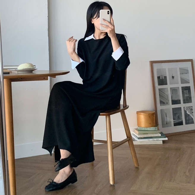 더한땀 빅사이즈 소프트터치 셔츠 카라 원피스 임부복