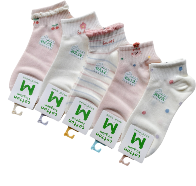 다이나토리 여성 면 여름 핑크톤 발목 밴딩 양말 5켤레
