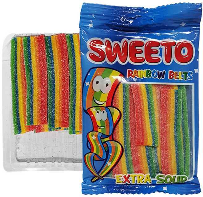 SWEETO 레인보우 벨트 새콤달콤 무지개 사우어 젤리 80g, 2개