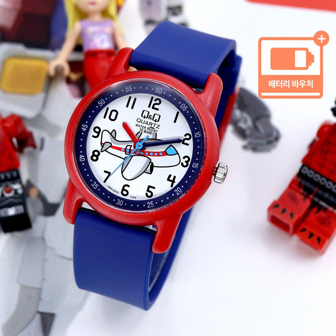 큐앤큐 아동용 어린이 100미터 방수 키즈 학습용 아날로그 시계 + 배터리 바우처