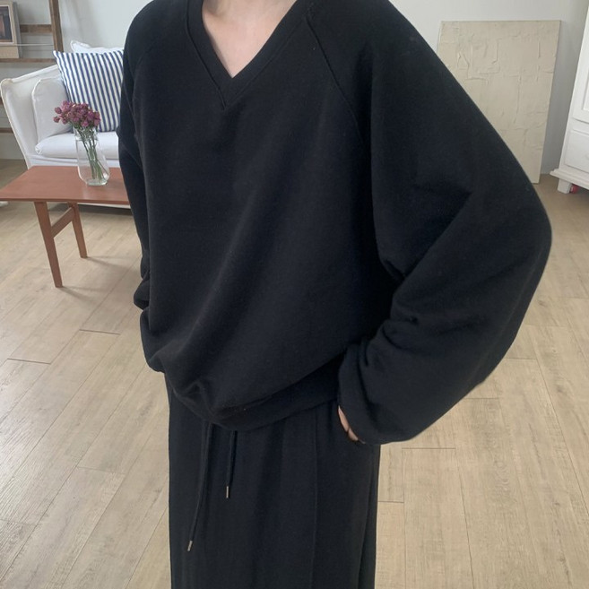 애플망고옷장 여성 긴팔 쭈리 브이넥나그랑 맨투맨 오버핏 티셔츠