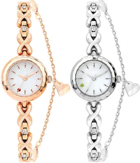 [폭스바겐] 탄생석시계 스와로브스키 스톤사용 팔찌시계＋드라이플라워 증정 - 쿠팡