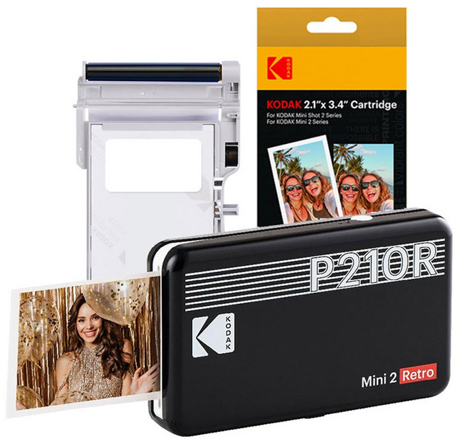 코닥 미니 2 레트로 P210R+카트리지 38매 번들 휴대용 포토프린터, P210R(블랙)30매