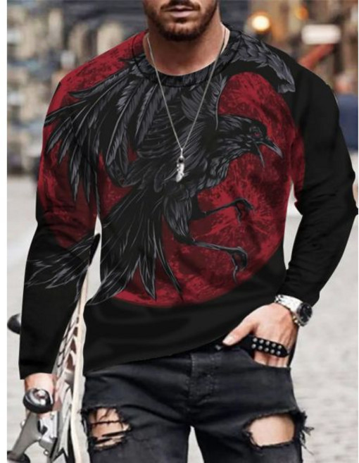 등산티셔츠 남성용 빈티지 긴팔 독수리 티셔츠 3D 프린팅 야외 레저 스트리트 초대형 용수철 가을 의류