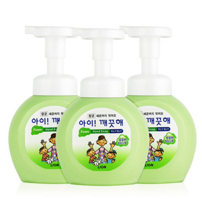 아이깨끗해 핸드워시 거품형 250ml용기 x 3개 청포도, 복숭아_용기, 250ml